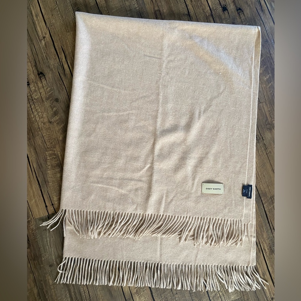 The Cozy Earth Fringe 100% Cashmere Throw Blanket in Taupe